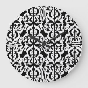 Reloj Redondo Grande Ikat Moorish Damask - blanco y negro