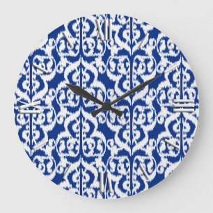 Reloj Redondo Grande Ikat Morish Damask - azul cobalto y blanco