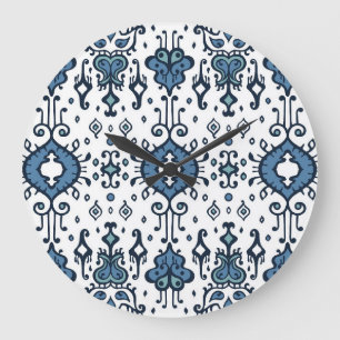 Reloj Redondo Grande Ikat, ornamento tribal, étnico sin costuras.