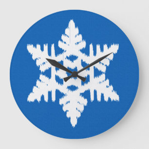Reloj Redondo Grande Ikat Snowflake - Azul cobalto y blanco