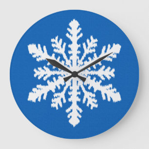 Reloj Redondo Grande Ikat Snowflake - Azul cobalto y blanco