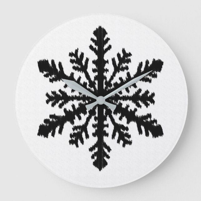 Reloj Redondo Grande Ikat Snowflake - Blanco y negro (Anverso)