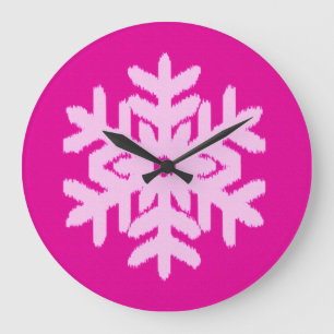 Reloj Redondo Grande Ikat Snowflake - Fuchsia y el hielo rosado