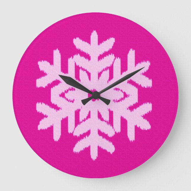 Reloj Redondo Grande Ikat Snowflake - Fuchsia y el hielo rosado (Anverso)