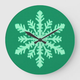 Reloj Redondo Grande Ikat Snowflake - Pino y verde menta