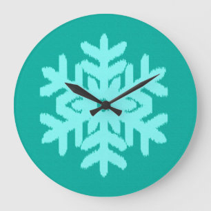 Reloj Redondo Grande Ikat Snowflake - Turquesa y agua