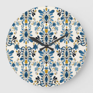 Reloj Redondo Grande Ikat tie-dye, acuarela tribal