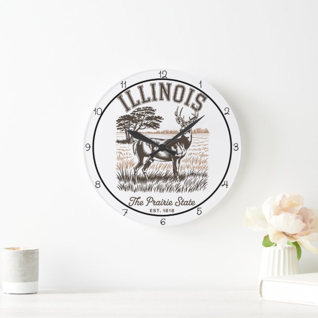 Reloj Redondo Grande Illinois Prairie State Deer (Hogar)