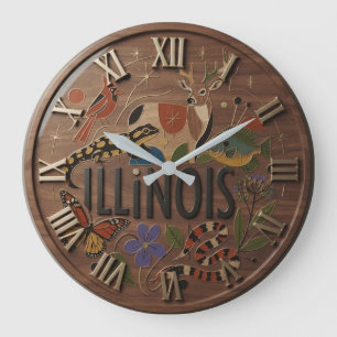 Reloj Redondo Grande Illinois State Wildlife and Nature Wooden
