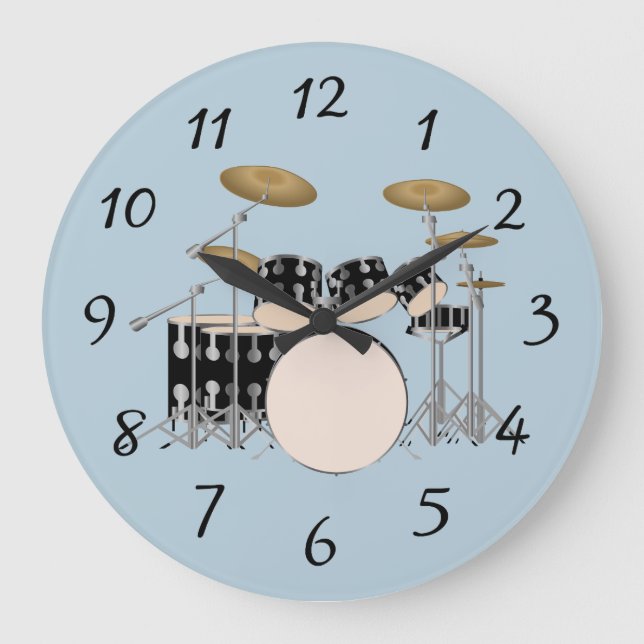 Reloj Redondo Grande Illustrated drum set (Anverso)