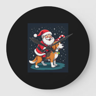 Reloj Redondo Grande Iluminación de Navidad Beagle Santa montando Beagl