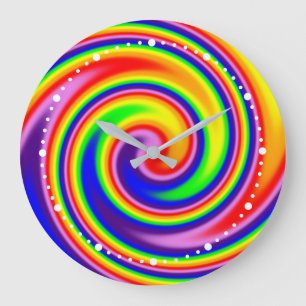 Reloj Redondo Grande Ilusión de espiral de remolino de arcoíris colorid