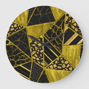 Reloj Redondo Grande Ilusión de textura del triángulo negro dorado