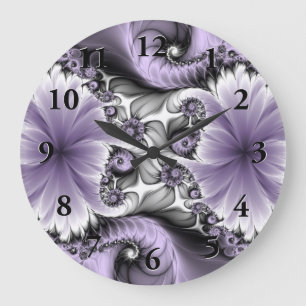 Reloj Redondo Grande Ilusión Lilac Resumen Arte Fractal Floral Fantasía