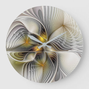 Reloj Redondo Grande Ilusión óptica abstracta fractal 3D con profundida