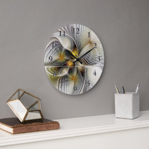 Reloj Redondo Grande Ilusión óptica abstracta fractal 3D con profundida