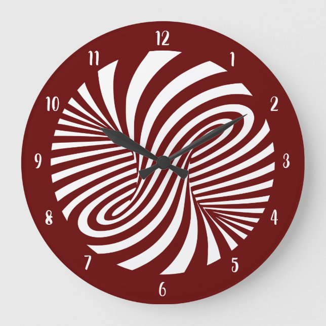 Reloj Redondo Grande Ilusión óptica sicodélica de Swirl Borgoña (Anverso)
