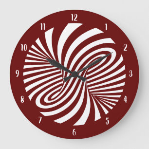 Reloj Redondo Grande Ilusión óptica sicodélica Swirl Borgoña