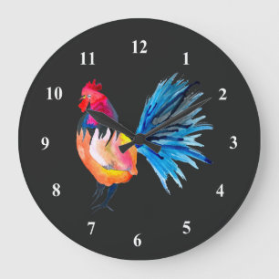 Reloj Redondo Grande Ilustracion acuático colorido de gallo