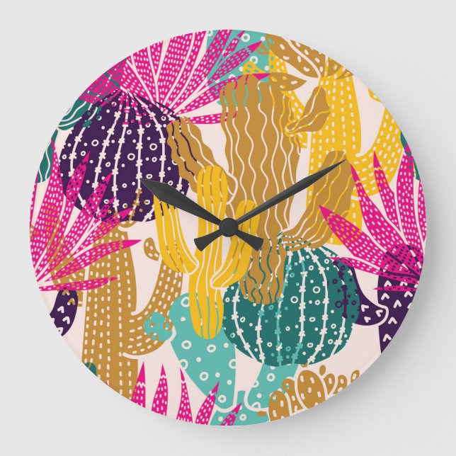 Reloj Redondo Grande Ilustracion Cactus Vintage sin soldadura. (Anverso)