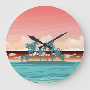 Reloj Redondo Grande Ilustracion con puesta de sol.