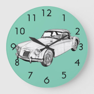 Reloj Redondo Grande Ilustracion convertible del coche de deportes de
