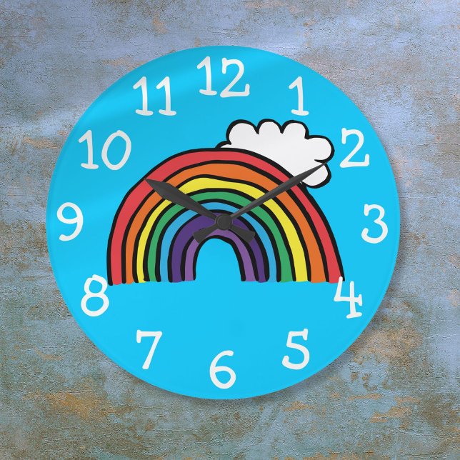 Reloj Redondo Grande Ilustración de Arcoíris Colorido (Colorful Rainbow Illustration Large Clock)