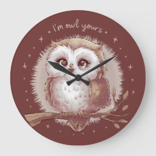 Reloj Redondo Grande Ilustración de búho linda y caprichosa cottagecore