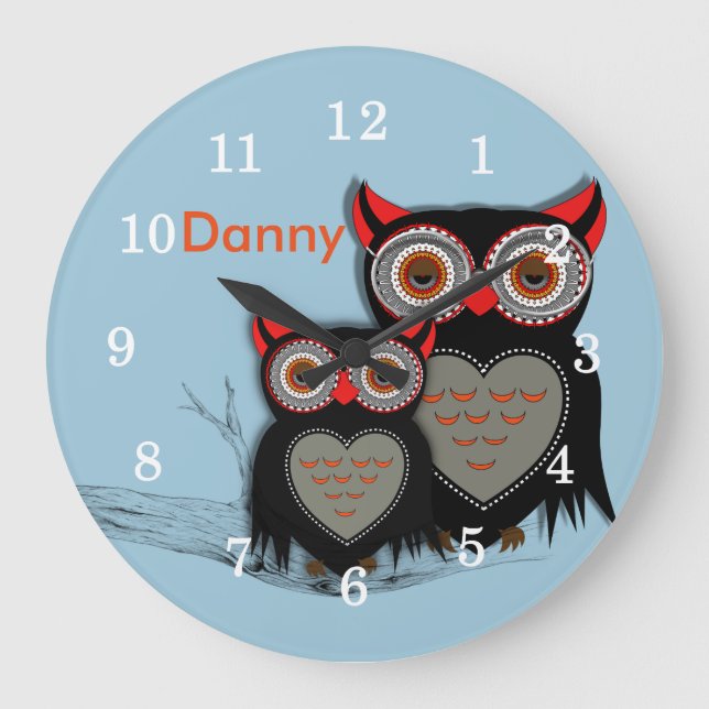 Reloj Redondo Grande Ilustracion de búhos cute Whimsy (Anverso)