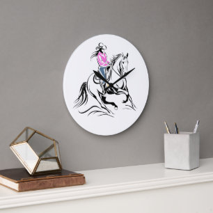 Reloj Redondo Grande Ilustración de caballo de montar vaquera occidenta