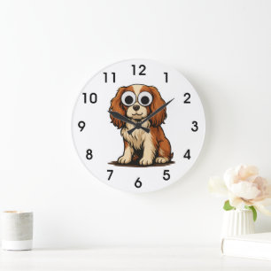 Reloj Redondo Grande Ilustración de cachorro con ojos saltones adorable
