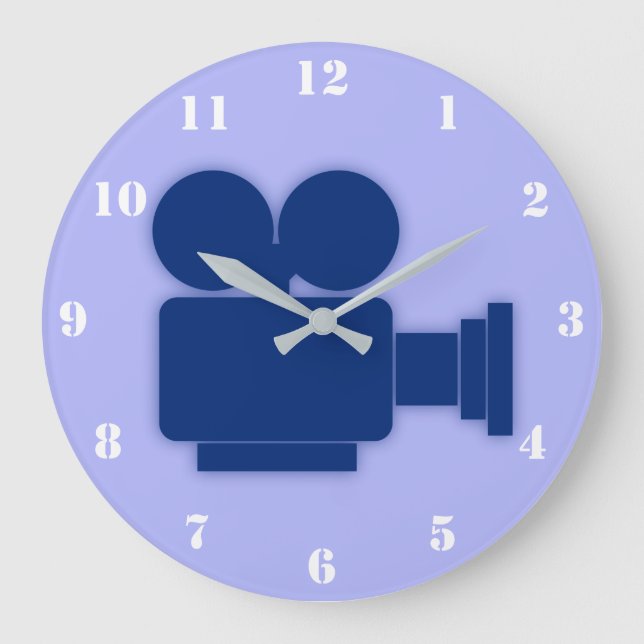 RELOJ REDONDO GRANDE ILUSTRACION DE CÁMARA DE PELÍCULA AZUL CON NÚMEROS (Anverso)