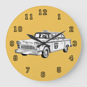 Reloj Redondo Grande Ilustración de Checker Taxi Cab