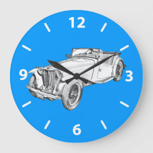 Reloj Redondo Grande Ilustración de coche antiguo convertible MG