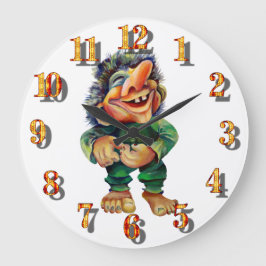 Reloj Redondo Grande Ilustracion de color de agua divertida Troll