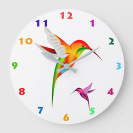 RELOJ REDONDO GRANDE ILUSTRACION DE DOS HUMMINGBIRDS COLORIDOS