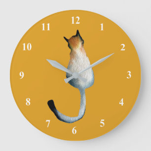 Reloj Redondo Grande Ilustracion de gato negro y marrón tabby