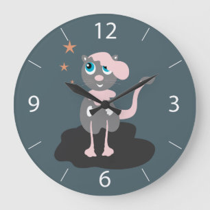 Reloj Redondo Grande Ilustración de gato para niños, gatito de dibujos