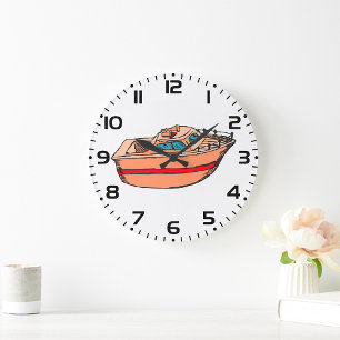 Reloj Redondo Grande Ilustración de lancha rápida Diseño divertido de b