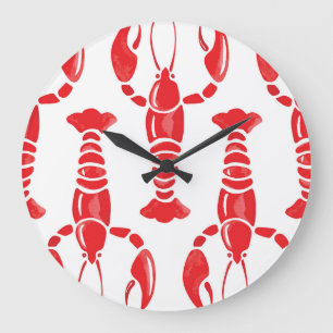 Reloj Redondo Grande Ilustracion de langosta: acuarela de fondo sin foc