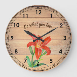 Reloj Redondo Grande Ilustracion de Lily Naranja de acuarela rusa