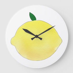 Reloj Redondo Grande Ilustración de limón amarillo vibrante