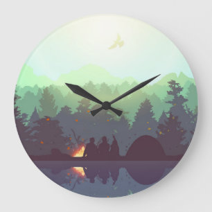 Reloj Redondo Grande Ilustracion de montaña Camping Adventure Forest