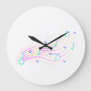 Reloj Redondo Grande Ilustración de onda de nota musical de neón