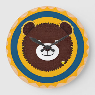 Reloj Redondo Grande Ilustración de oso lindo con colores brillantes