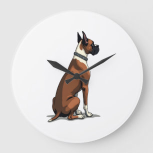 Reloj Redondo Grande Ilustración de perro boxer vintage desde atrás mar