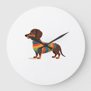 Reloj Redondo Grande Ilustración de perro largo dachshund lindo con sué