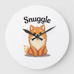 Reloj Redondo Grande Ilustración de perro lindo Pomerania Snuggle Vinta