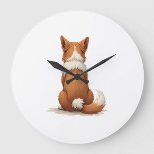 Reloj Redondo Grande Ilustración de perro vintage vista trasera sobre f