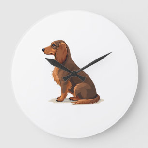 Reloj Redondo Grande Ilustración de perro vista trasera de Dachshund vi